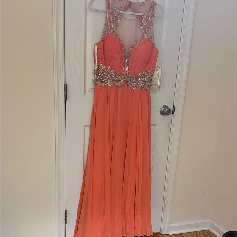 Terani Couture Coral and Silver Embellished Gown